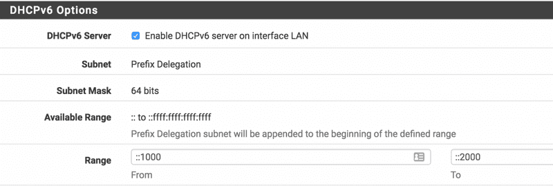 DHCPv6 Server Range