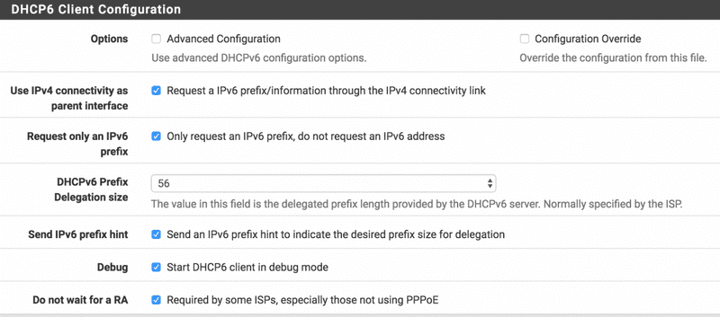 DHCP6 Client Config